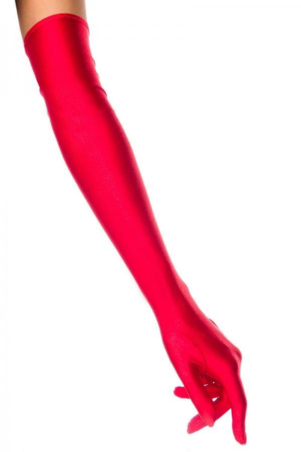 Lange rode satijnen handschoenen