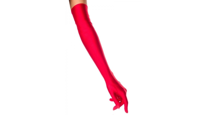 Lange rode satijnen handschoenen