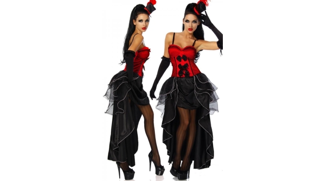5-delig burlesque kostuum zwart-rood
