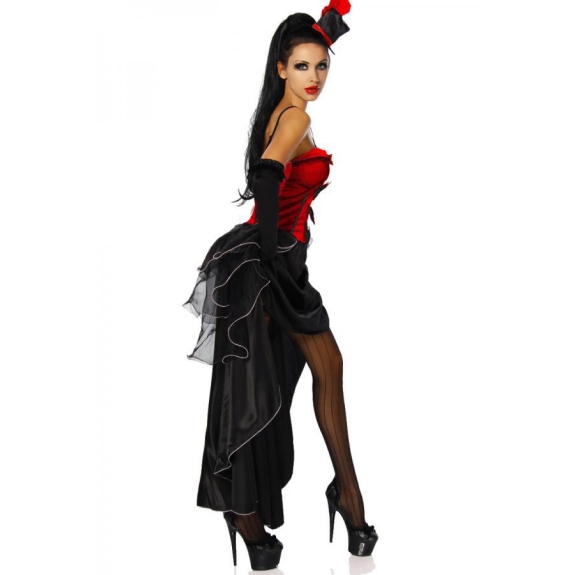 5-delig burlesque kostuum zwart-rood