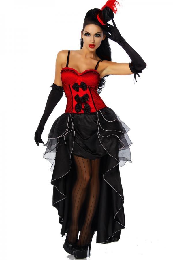 5-delig burlesque kostuum zwart-rood