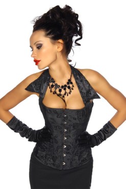 Zwart corset barokprint met kraag