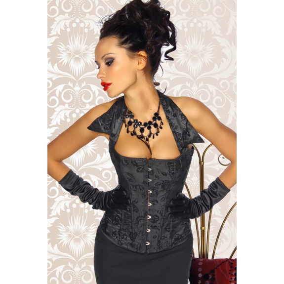 Zwart corset barokprint met kraag