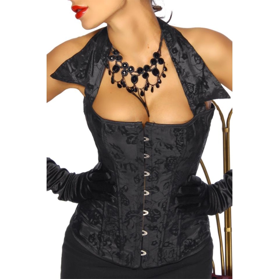 Zwart corset barokprint met kraag