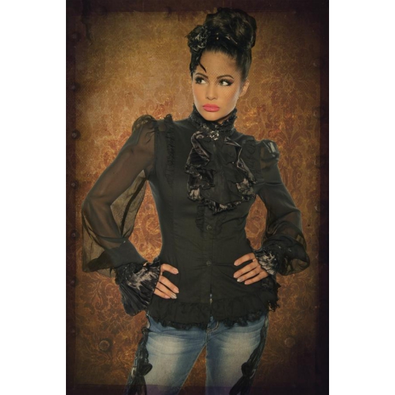 Blouse met jabot zwart