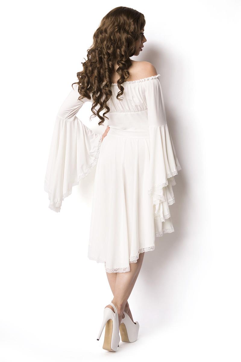 Jurk met trompetmouwen middeleeuwse stijl wit