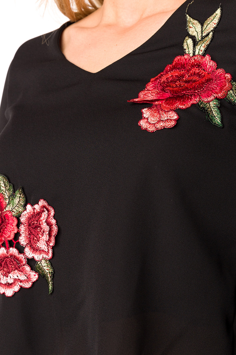 zomerblouse zwart roos