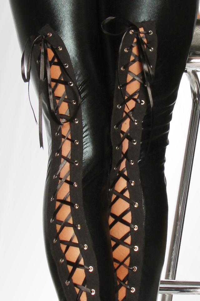 Wetlook legging veter zwart