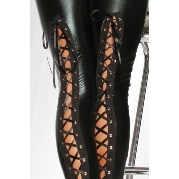 Wetlook legging veter zwart