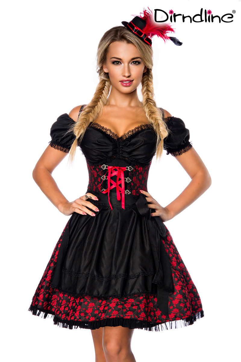 Premium dirndl zwart/ rood met blouse