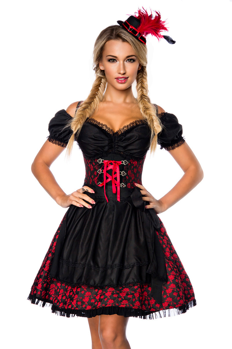 Premium dirndl zwart/ rood met blouse