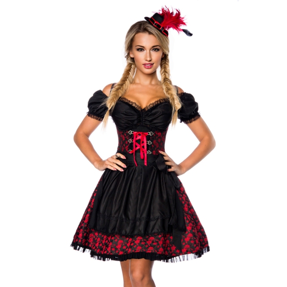 Premium dirndl zwart/ rood met blouse
