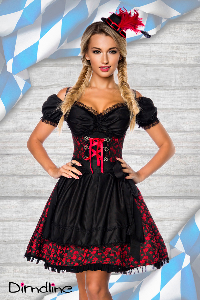 Premium dirndl zwart/ rood met blouse