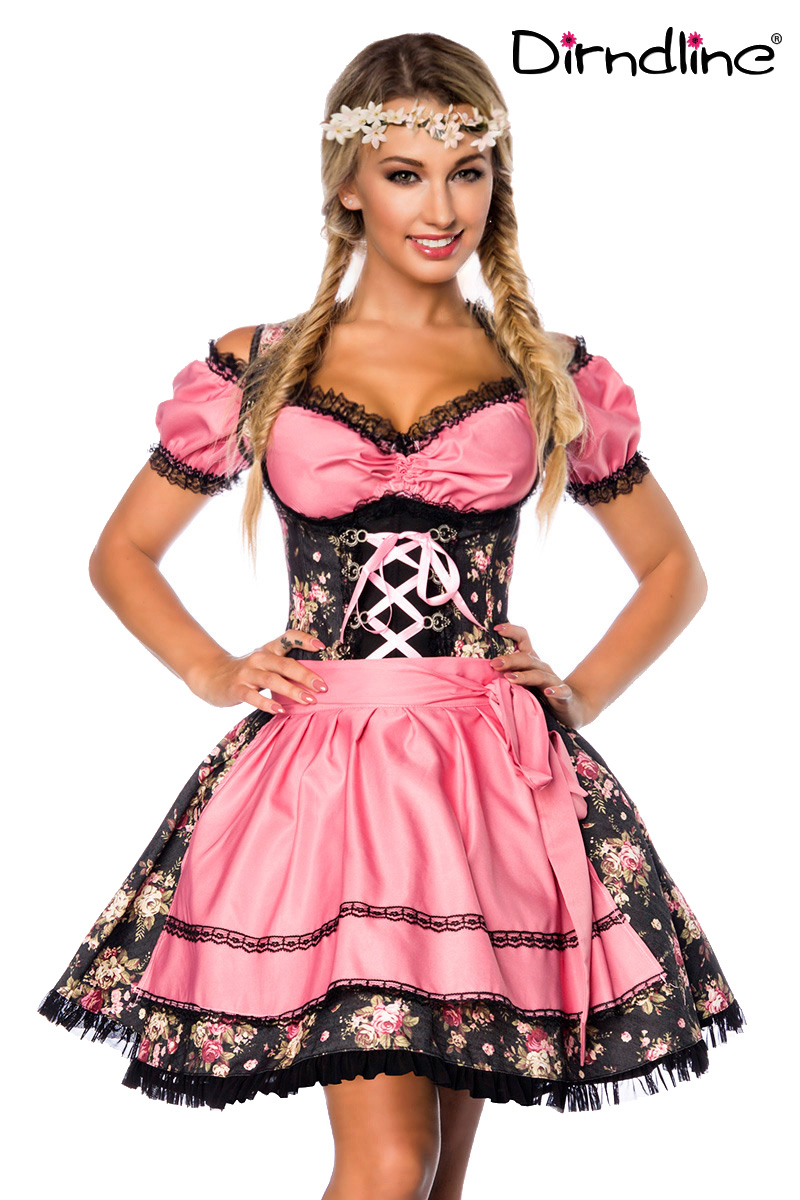 Premium dirndl zwart/roze bloem met blouse