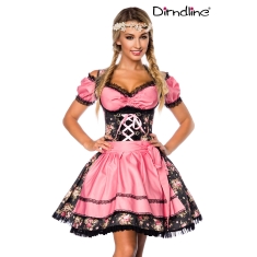 Premium dirndl zwart/roze bloem met blouse