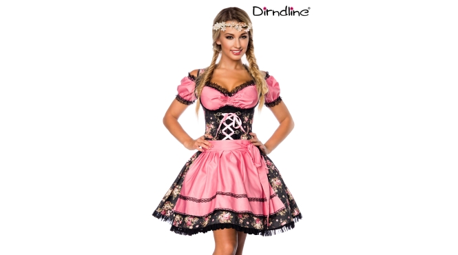 Premium dirndl zwart/roze bloem met blouse