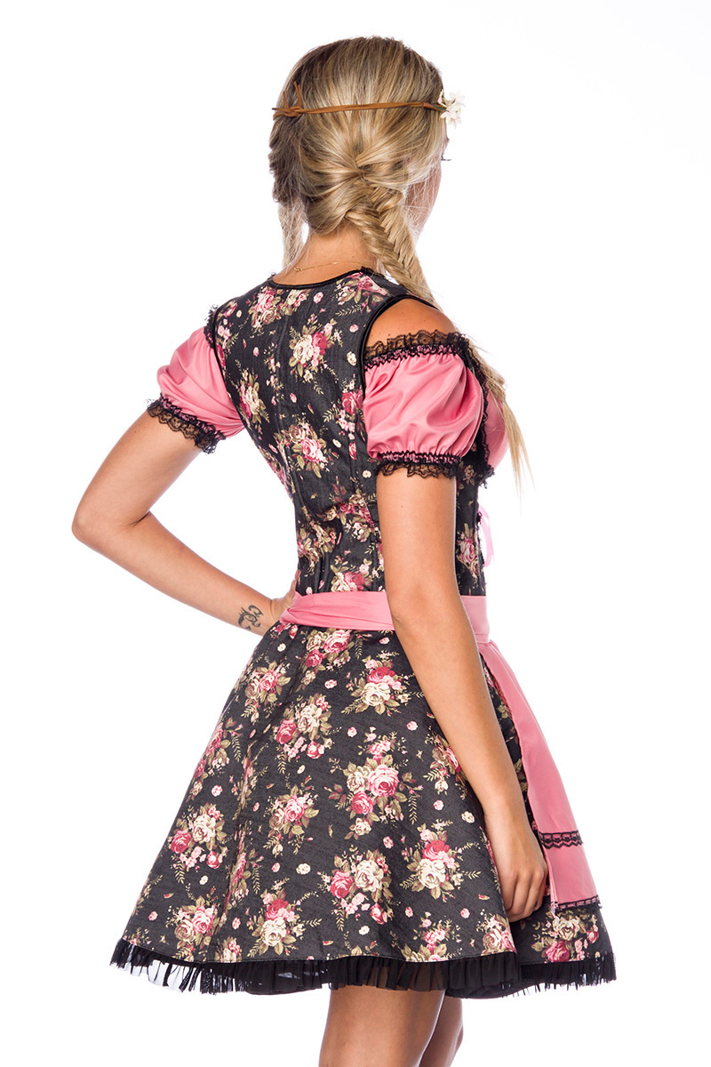 Premium dirndl zwart/roze bloem met blouse