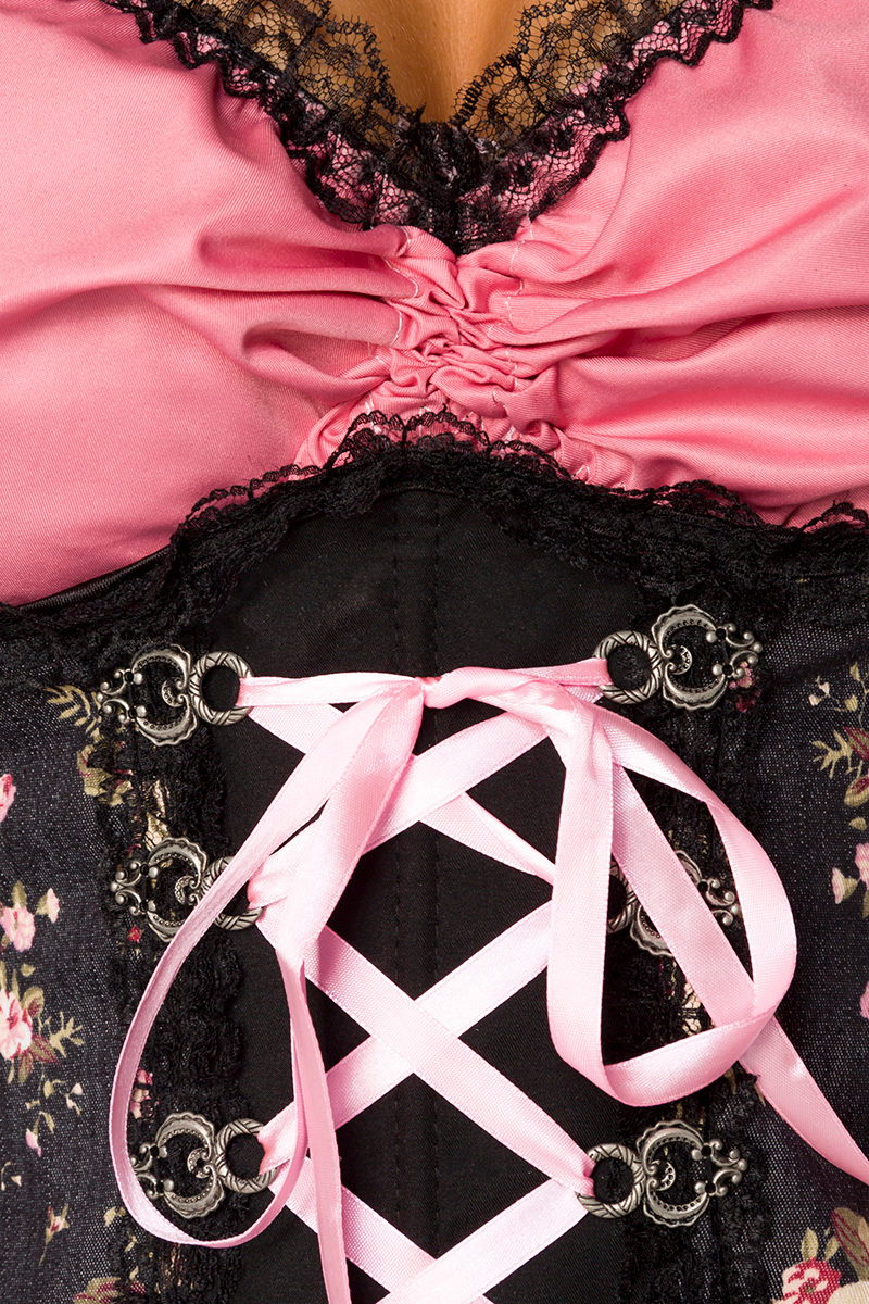 Premium dirndl zwart/roze bloem met blouse