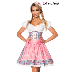 Premium dirndl roze/blauw met blouse