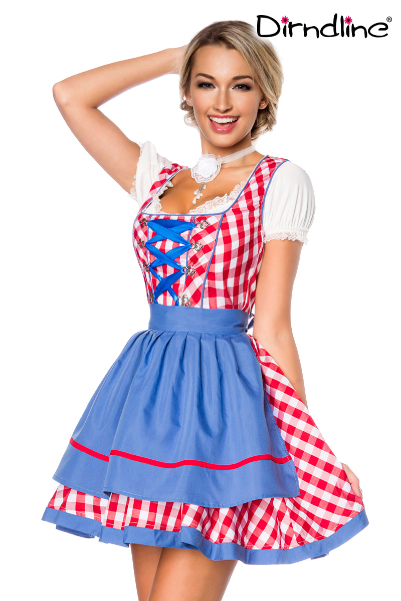 Traditionele Minidirndl blauw/rood geruit