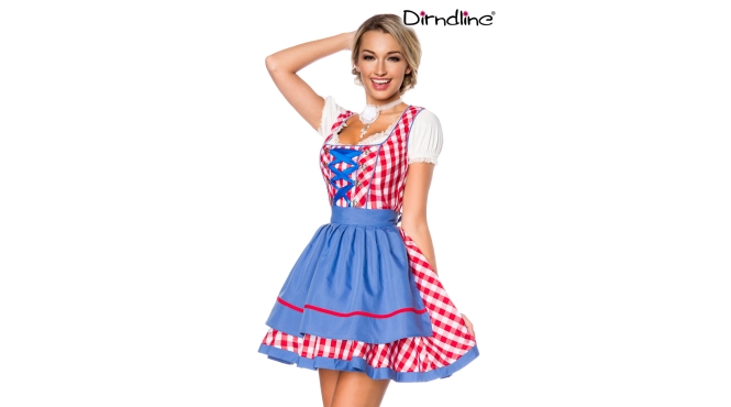 Traditionele Minidirndl blauw/rood geruit