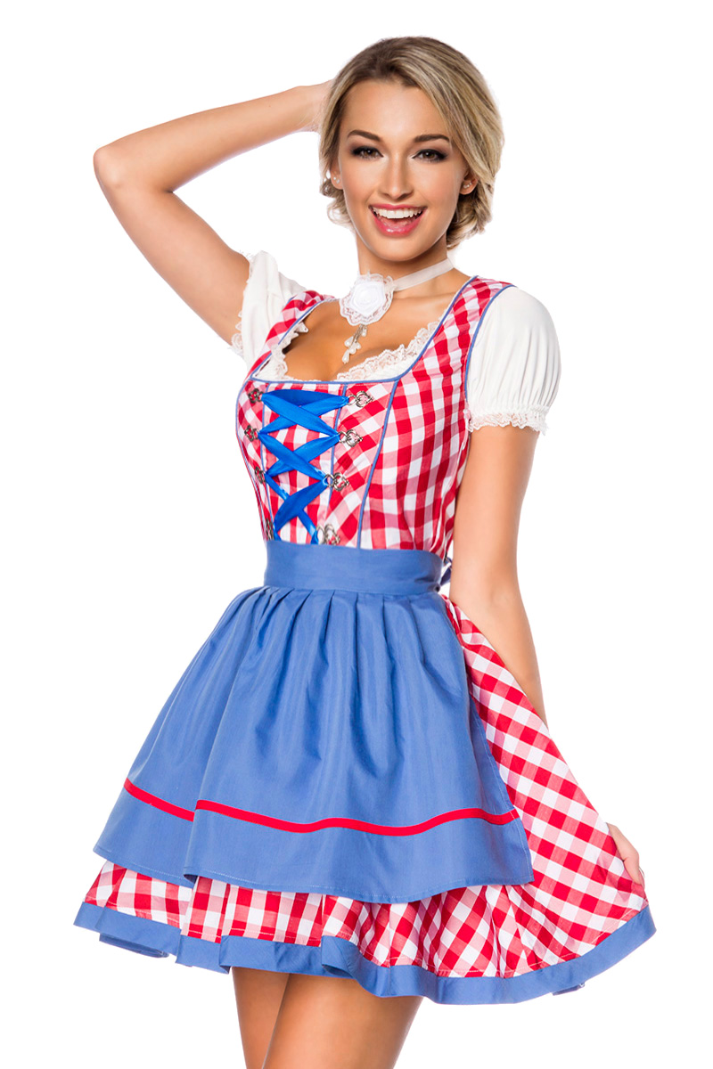Traditionele Minidirndl blauw/rood geruit