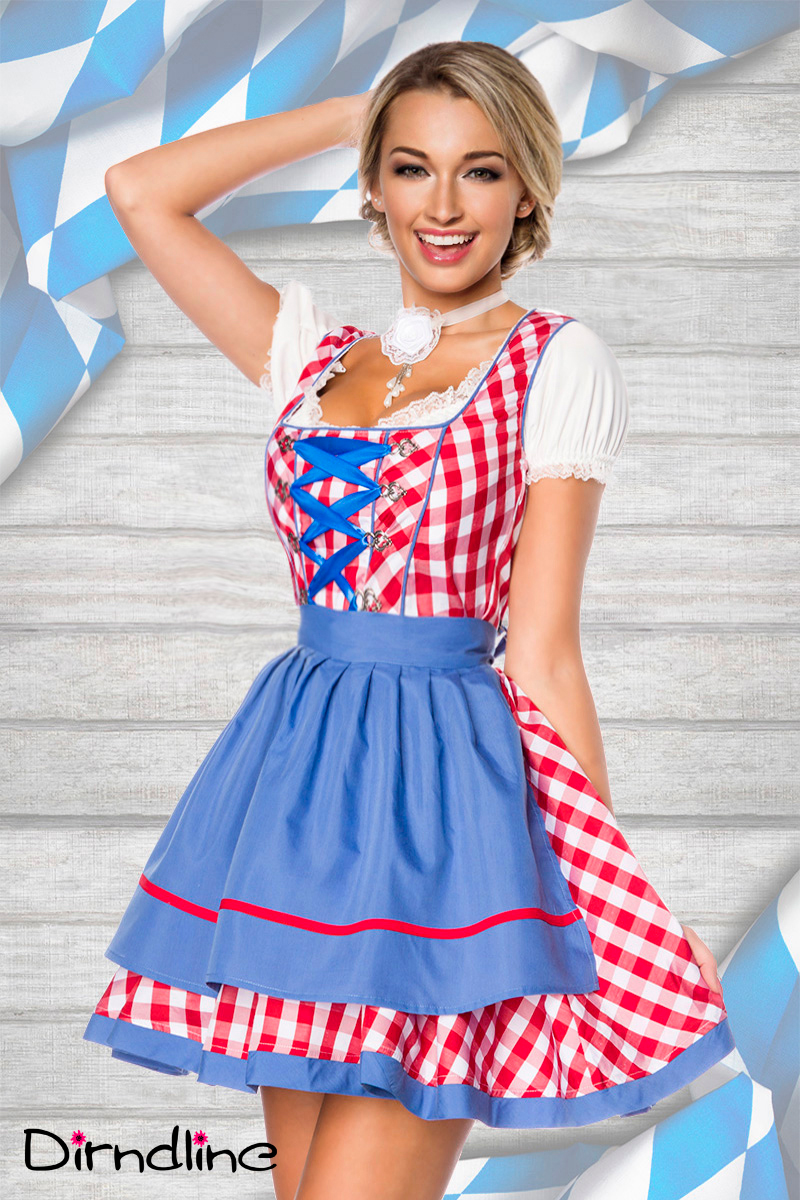 Traditionele Minidirndl blauw/rood geruit