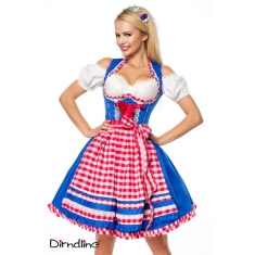 Onderborstdirndl geruite schort blauw/rood