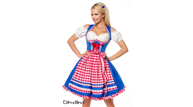 Onderborstdirndl geruite schort blauw/rood