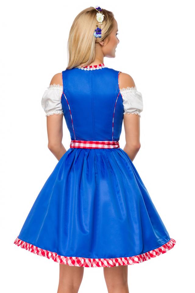Onderborstdirndl geruite schort blauw/rood