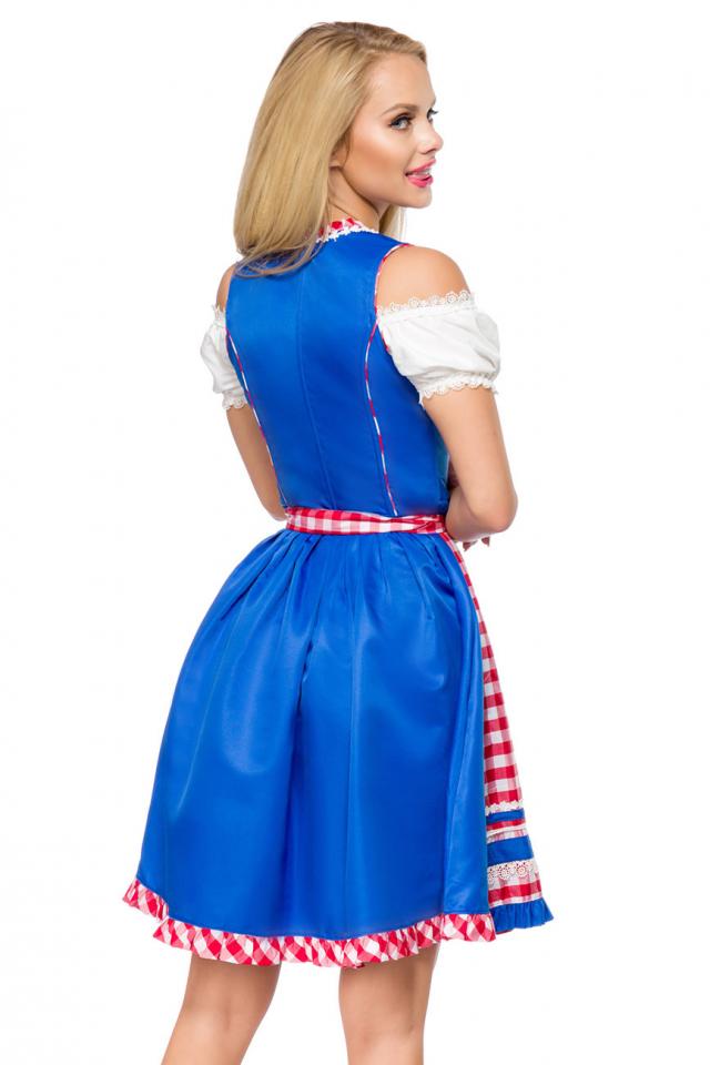 Onderborstdirndl geruite schort blauw/rood