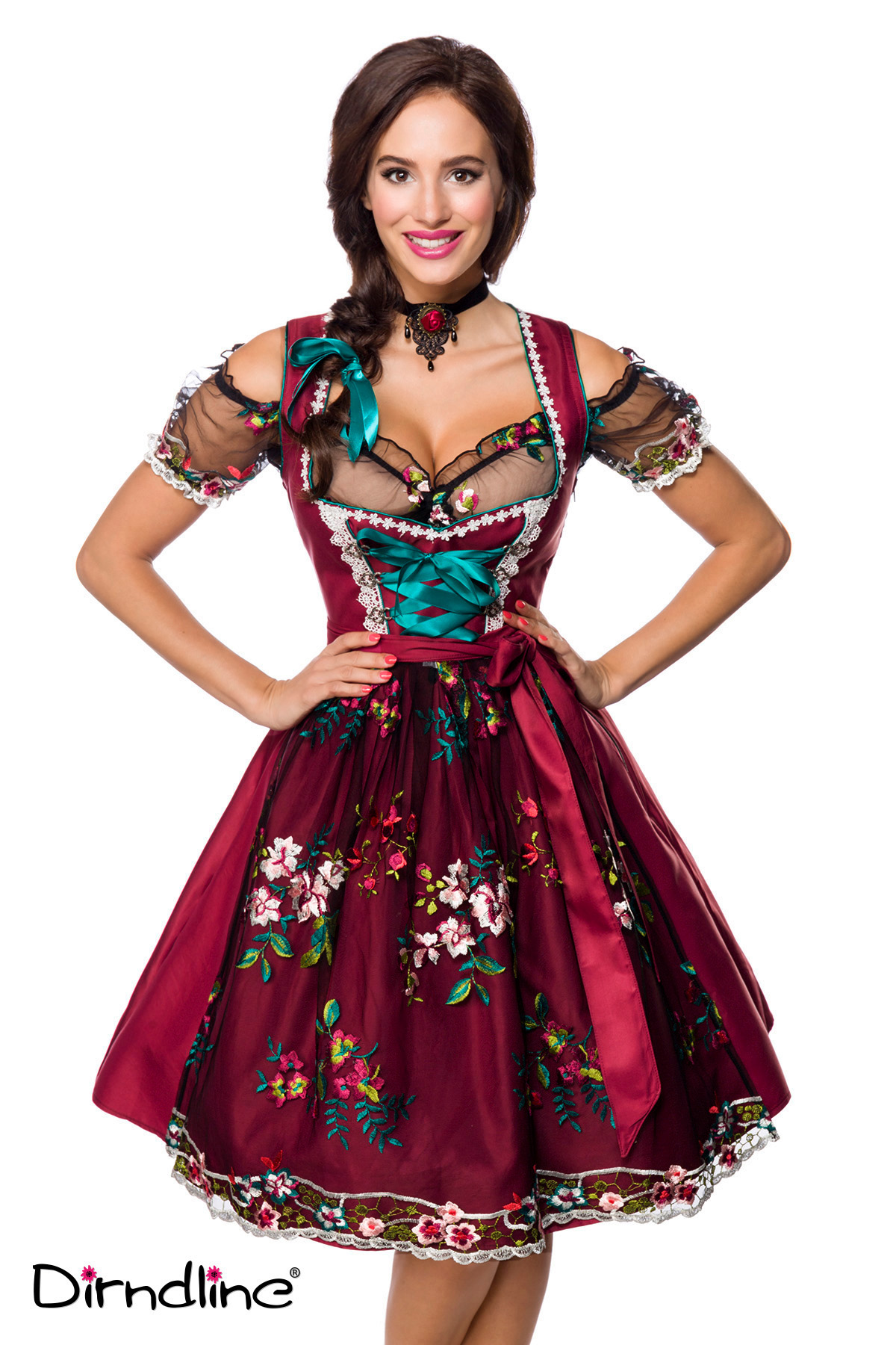Dirndl bordeaux inclusief kanten blouse