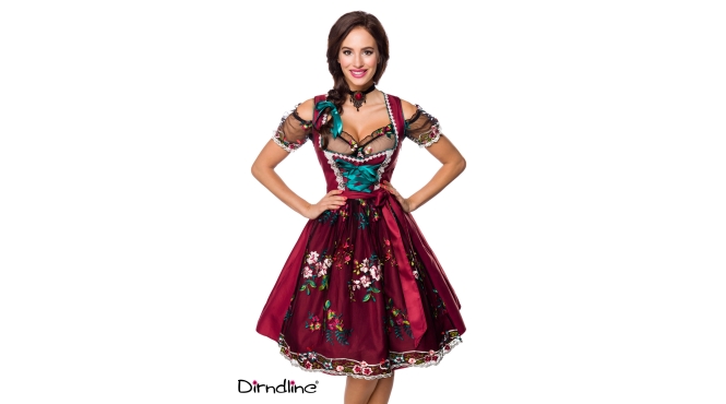 Dirndl bordeaux inclusief kanten blouse