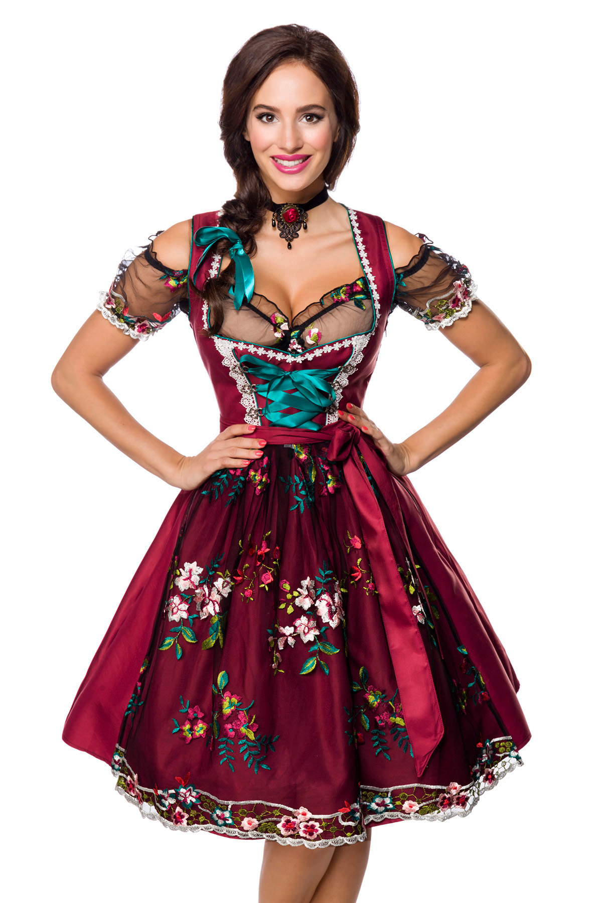 Dirndl bordeaux inclusief kanten blouse
