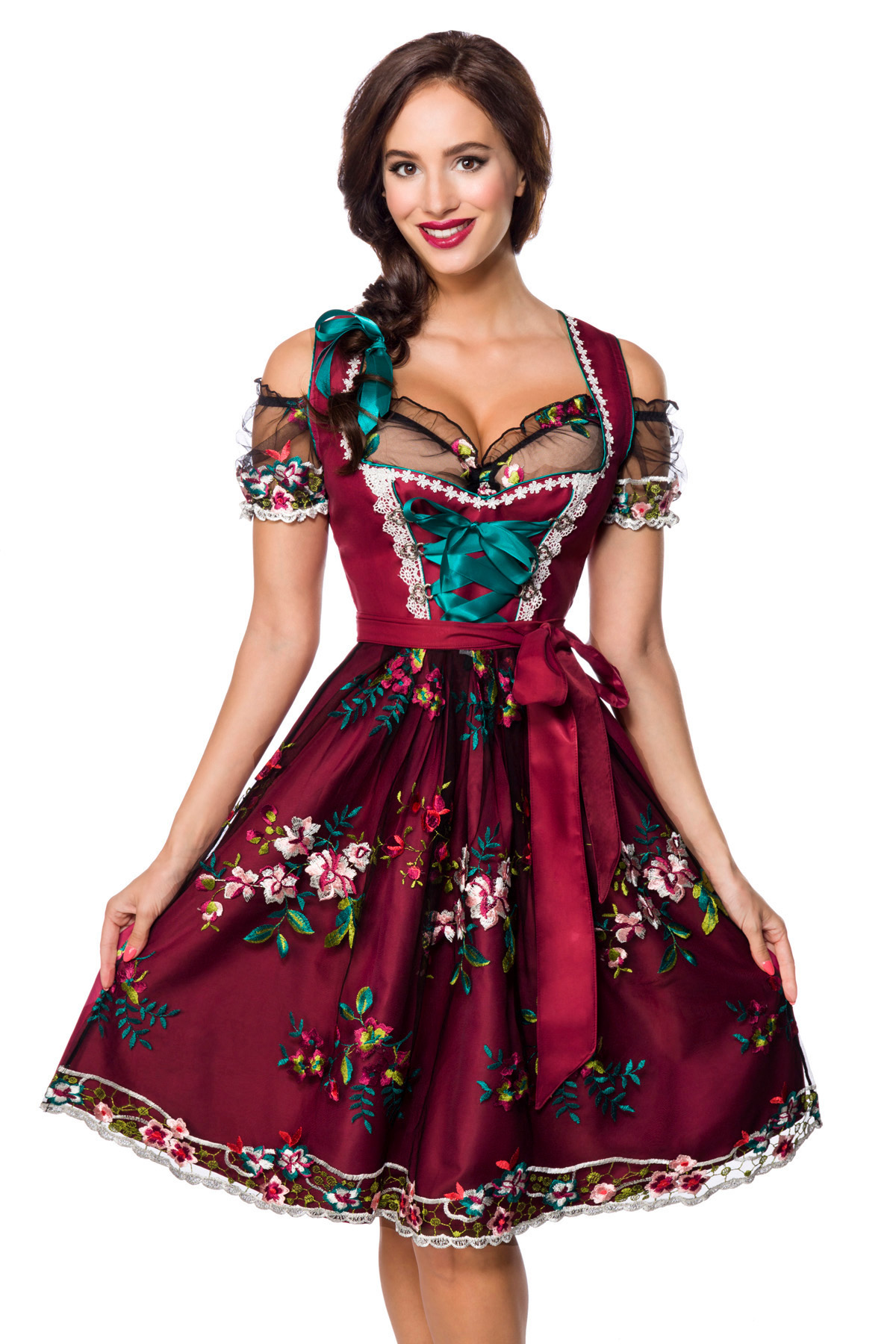 Dirndl bordeaux inclusief kanten blouse