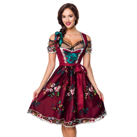 Dirndl bordeaux inclusief kanten blouse