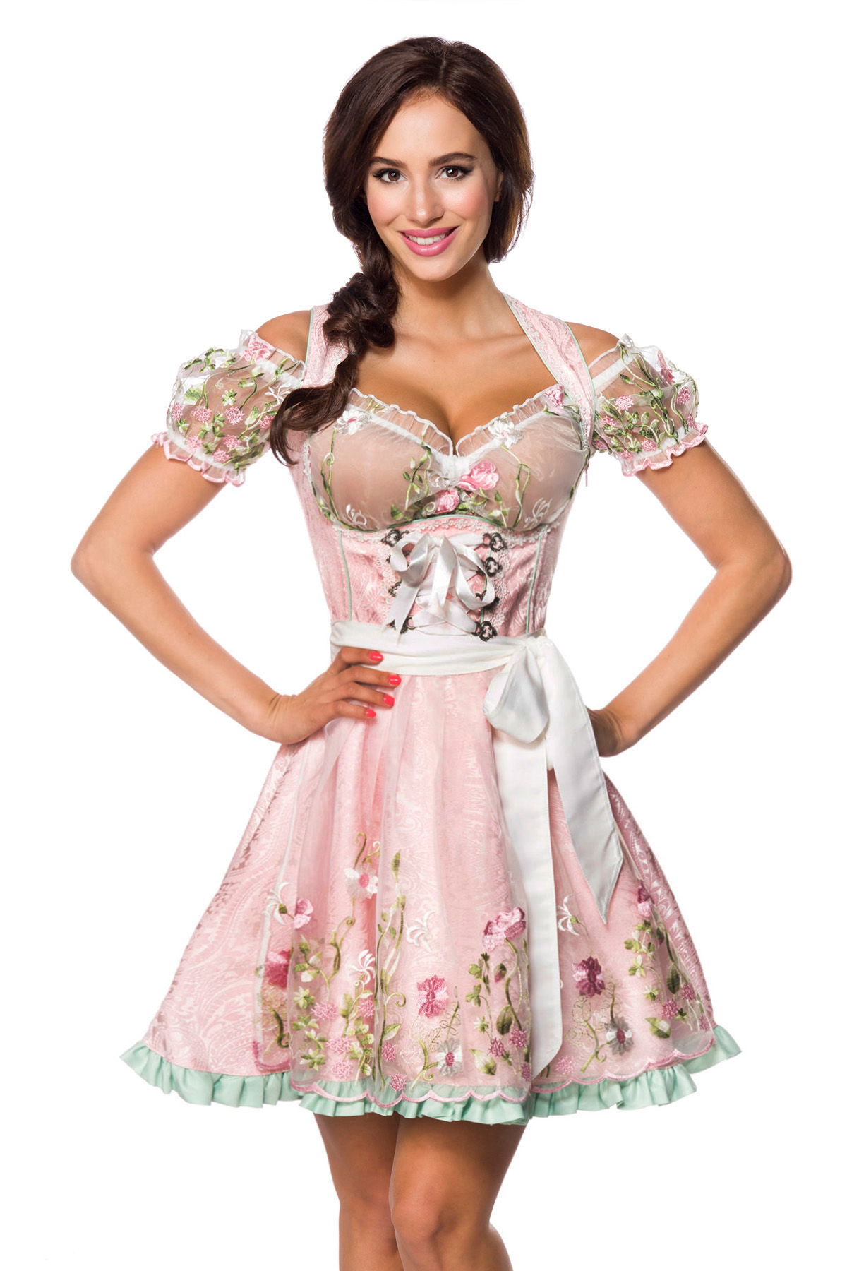 Mini dirndl inclusief kanten blouse roze