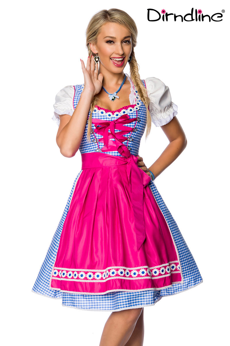 Traditionele Karodirndl roze/blauw geruit