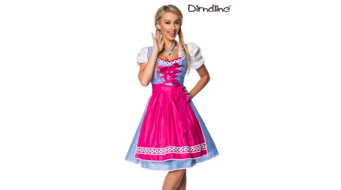 Traditionele Karodirndl roze/blauw geruit