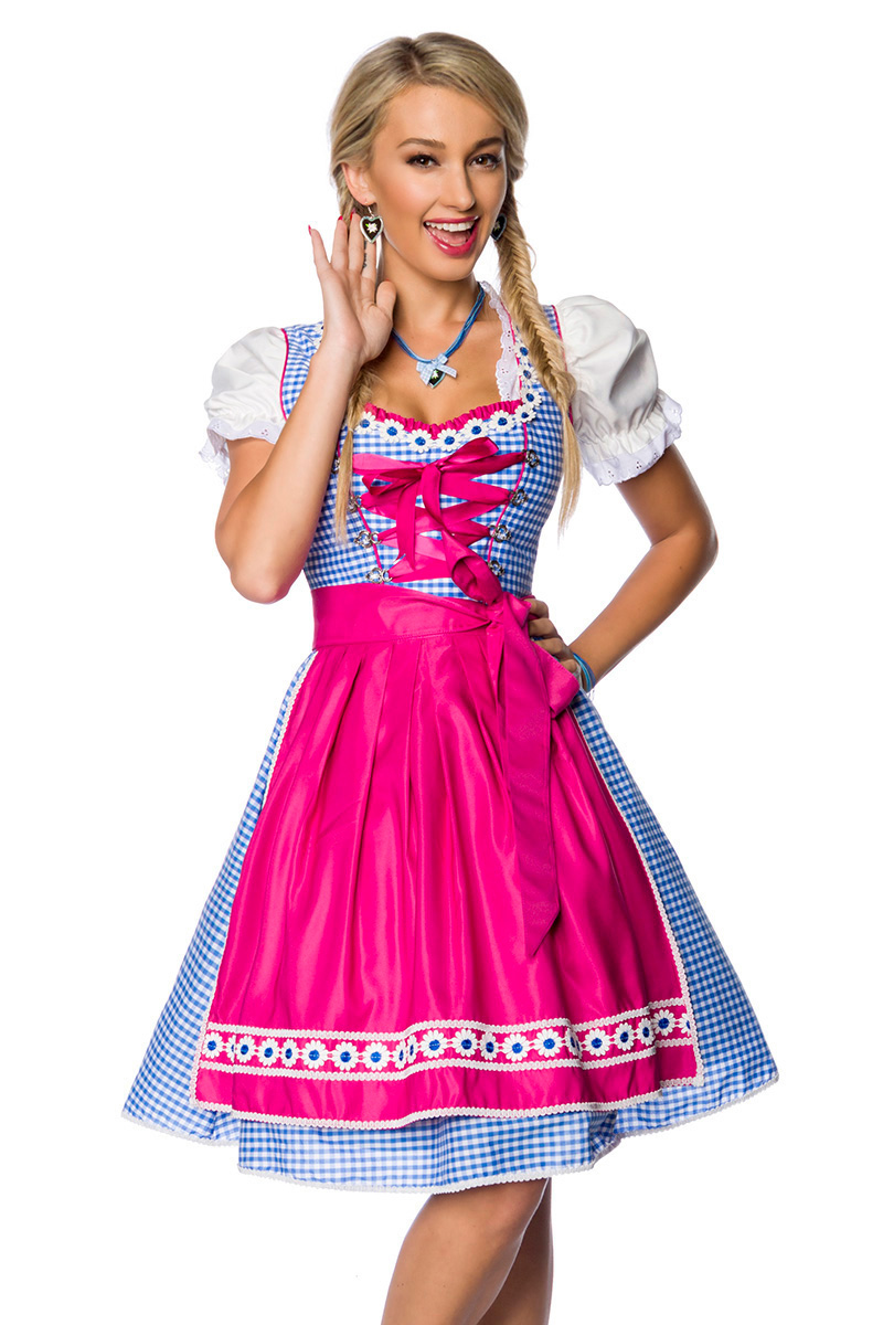 Traditionele Karodirndl roze/blauw geruit