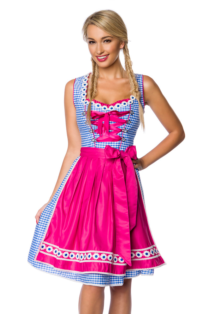 Traditionele Karodirndl roze/blauw geruit