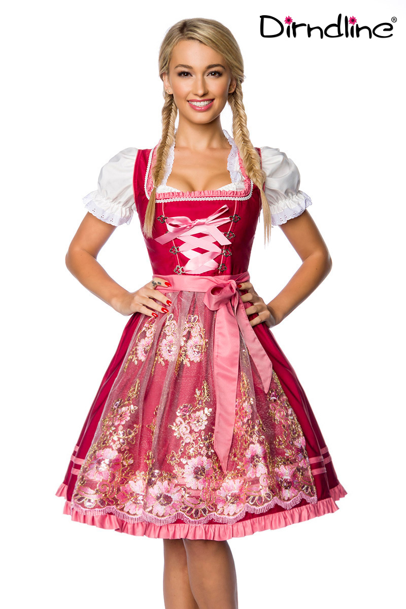 Premium dirndl met borduurwerk roze/rood