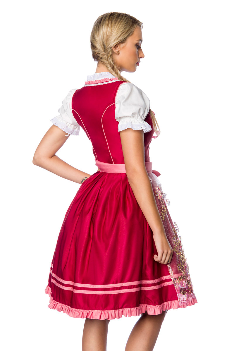 Premium dirndl met borduurwerk roze/rood