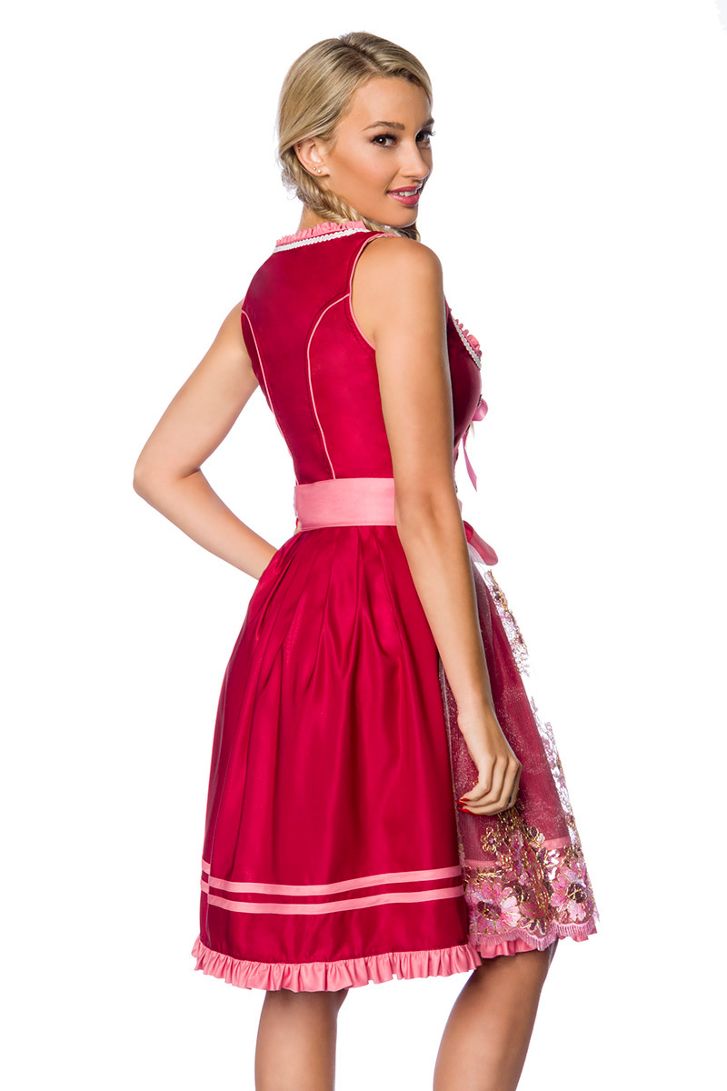 Premium dirndl met borduurwerk roze/rood