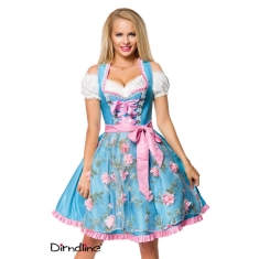 Dirndl met bloemschort aqua/roze