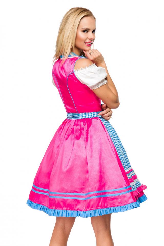 Dirndl jurk roze met geruit schort