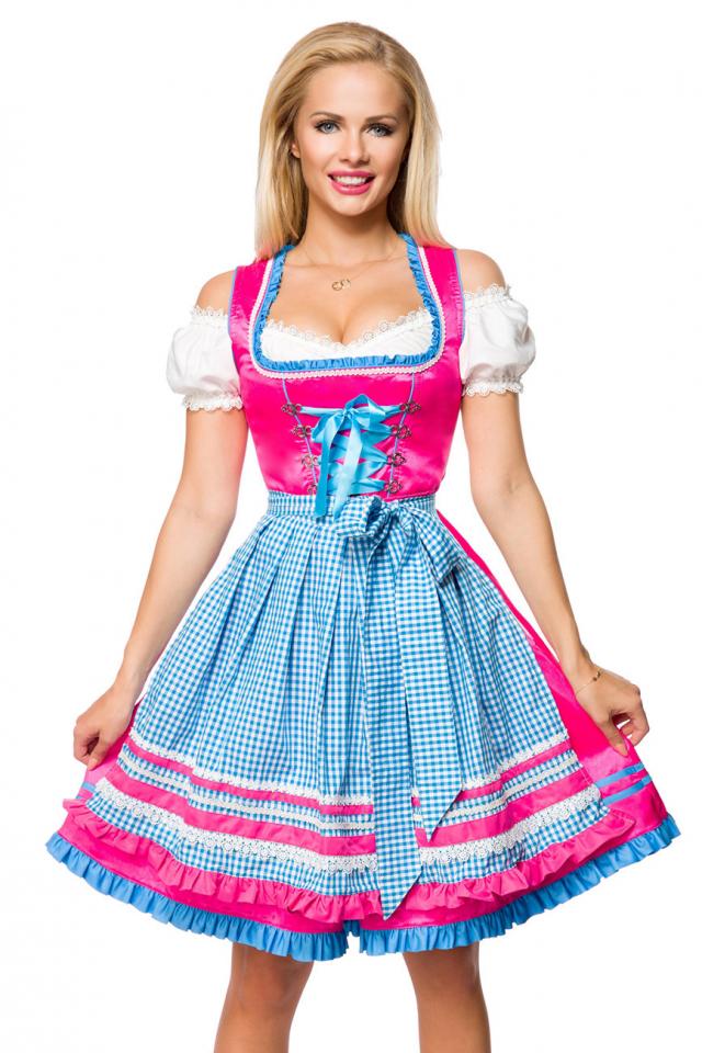 Dirndl jurk roze met geruit schort