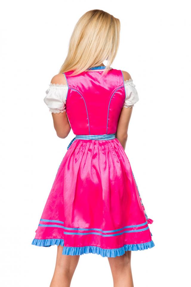 Dirndl jurk roze met geruit schort