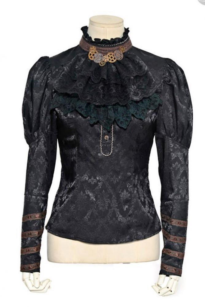 Steampunkblouse met afneembare jabot Burlesque online
