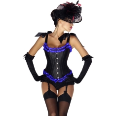 Jarretelcorset met bijpassende string zwart- blauw